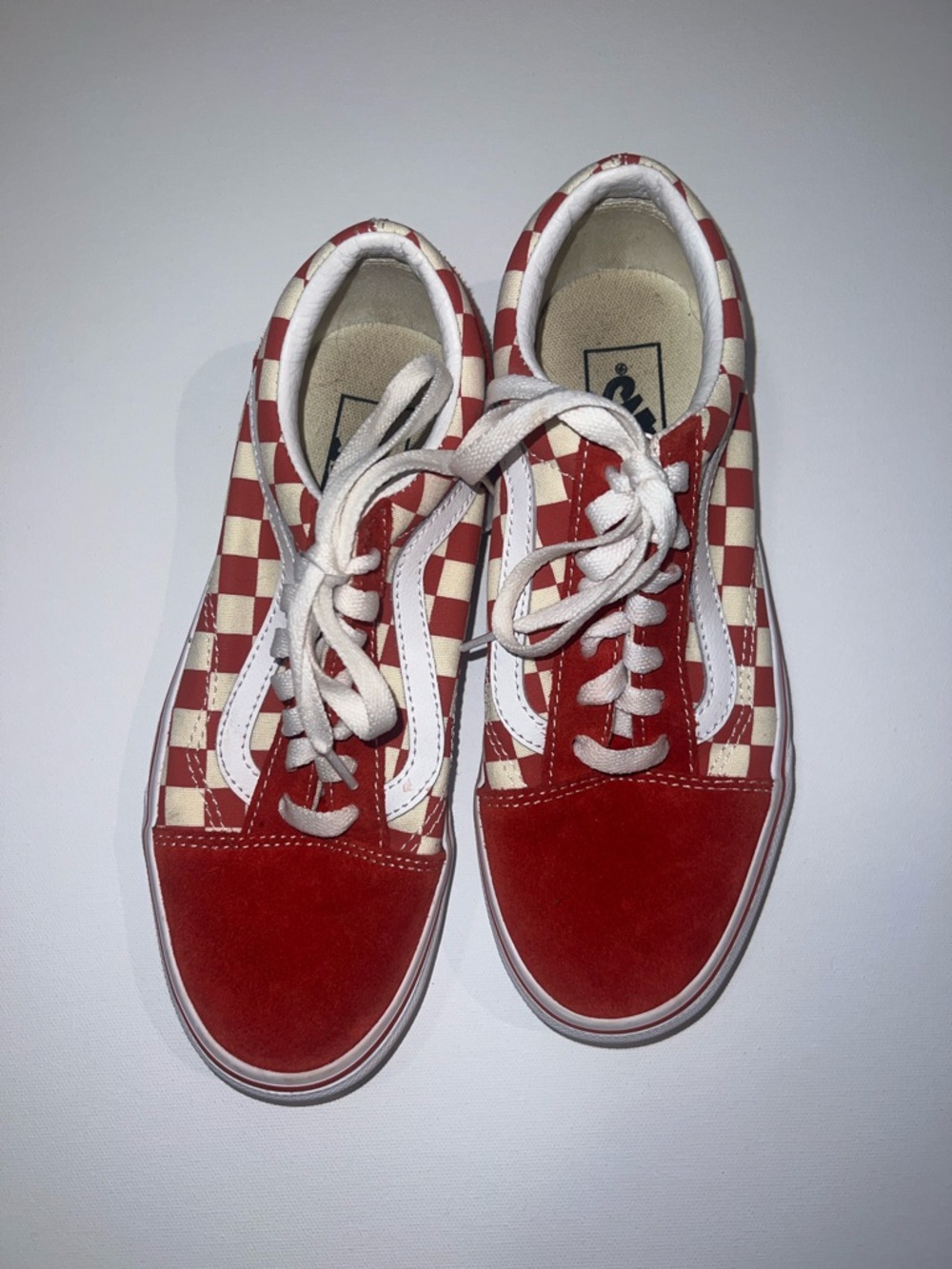 Vans Old Skool sneakers red and white checkerboard size 7 women - Picture 2 of 7